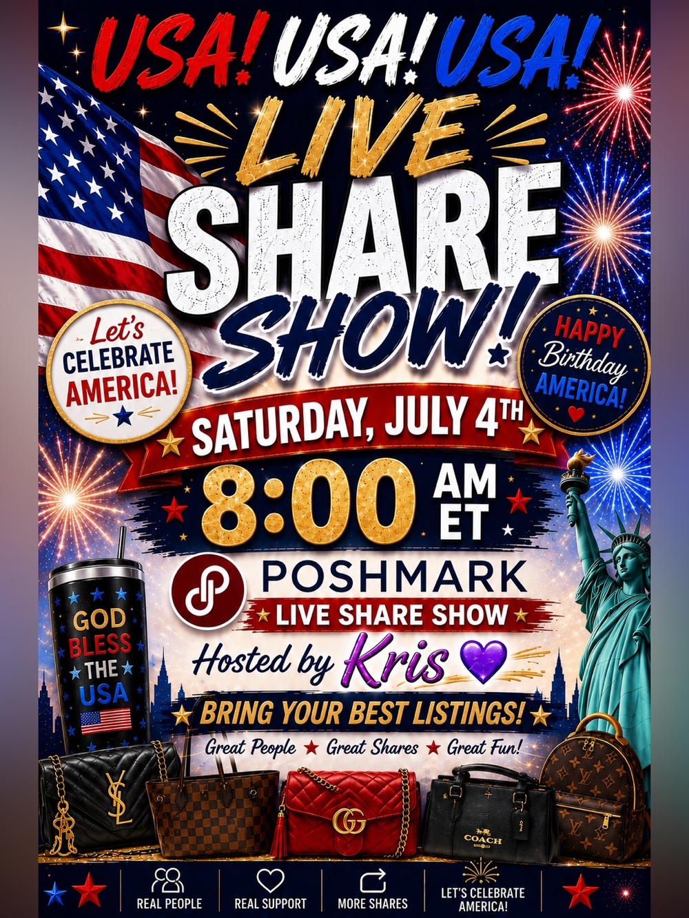 🇺🇸 July 4th USA! USA! USA! Poshmark Live Share Show | 8AM ET with Kris 💜